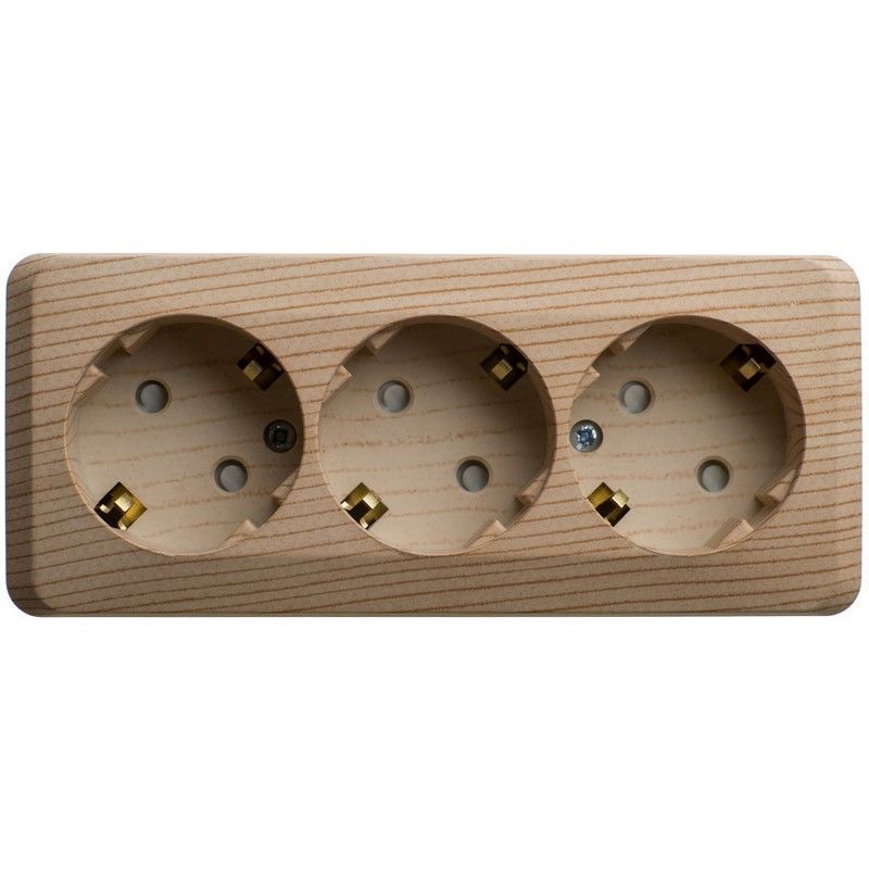 Этюд Дача Розетка 3-ая Systeme Electric Этюд наружный Сосна с/з со шторками 16А 250B PA16-012D