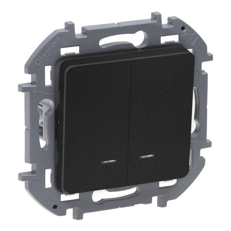 Legrand Inspiria Антрацит Выключатель Legrand INSPIRIA Антрацит двухклавишный с подсветкой/индикацией 10 AX 250 В 673633