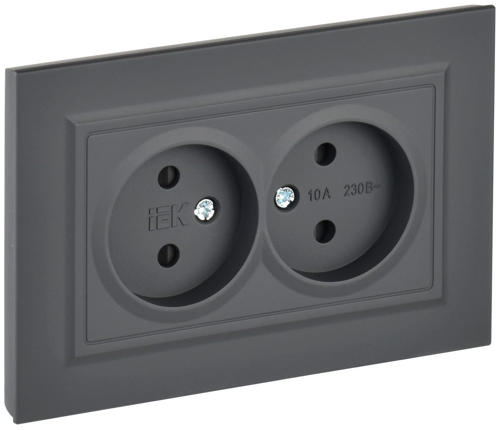 IEK Brite Графит Розетка IEK BRITE Графит 2-я без з/к с з/ш 10А в сб. РСш12-2-БрГ BR-R23-10-K53-F