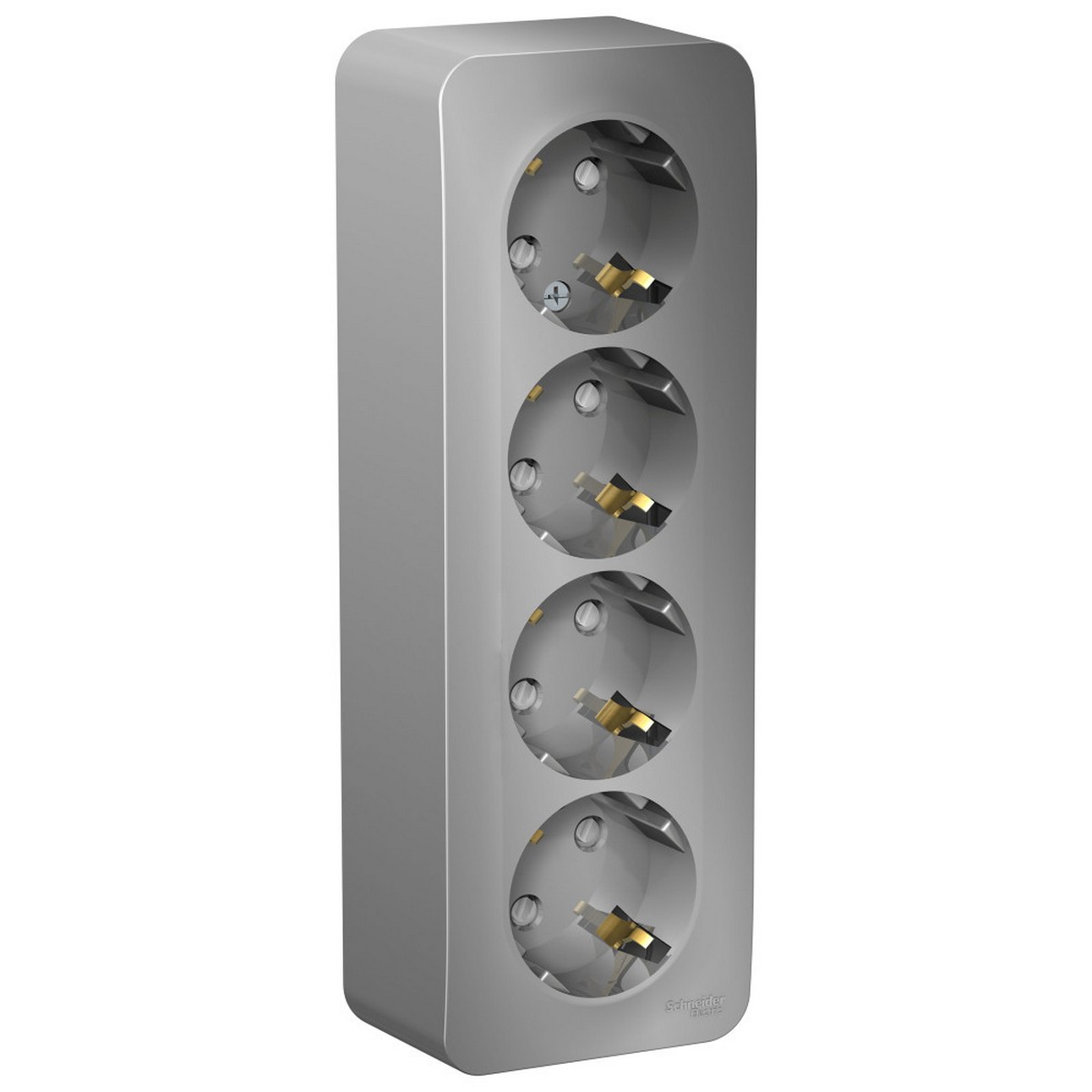 Blanca алюминий розетки и выключатели Розетка SE Blanca 4-ая Алюминий наружный с/з со шторками изолир. пластина BLNRA011413