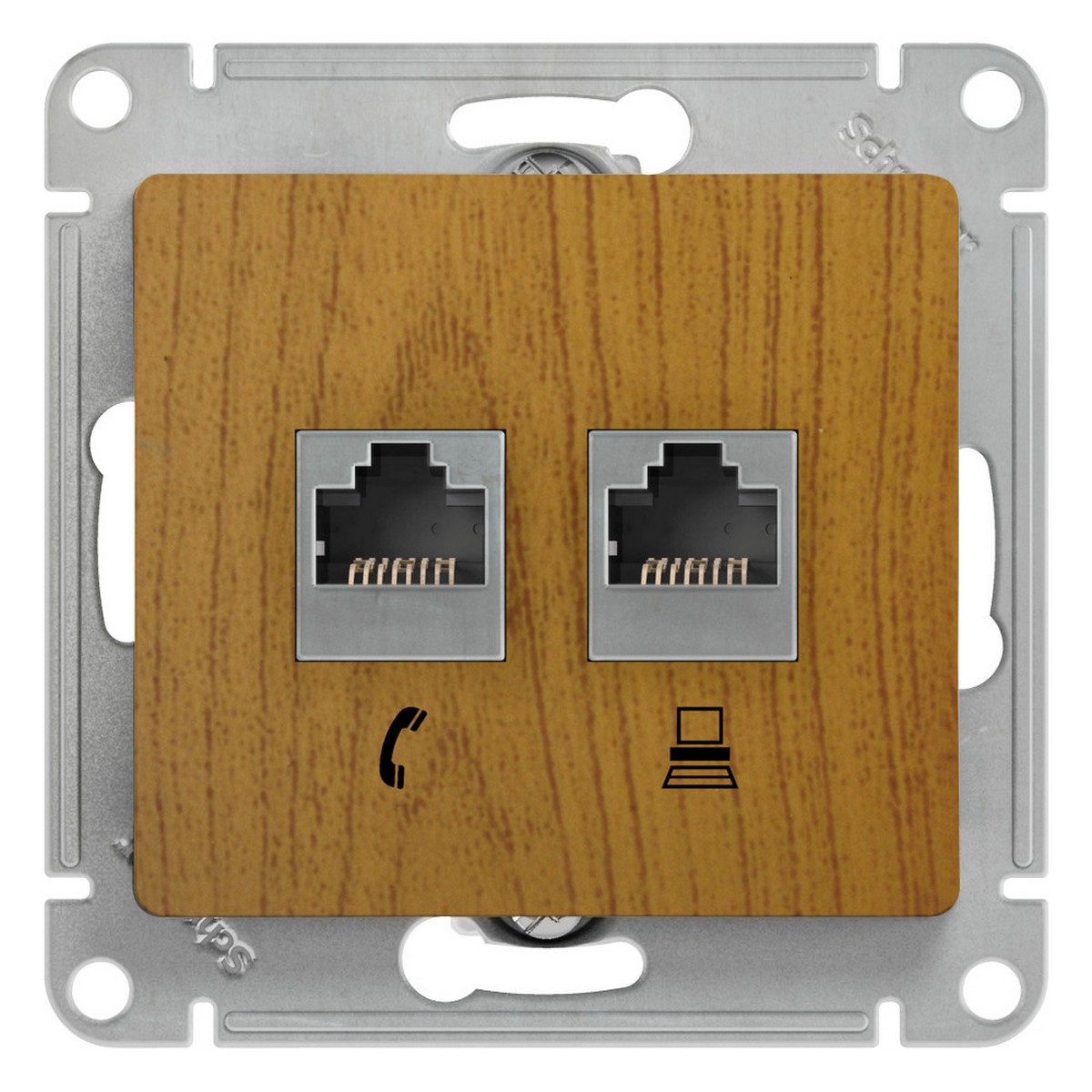 Glossa Дуб Розетка телефонная + компьютерная Systeme Electric Glossa Дерево Дуб 2-я , кат.5E GSL000585