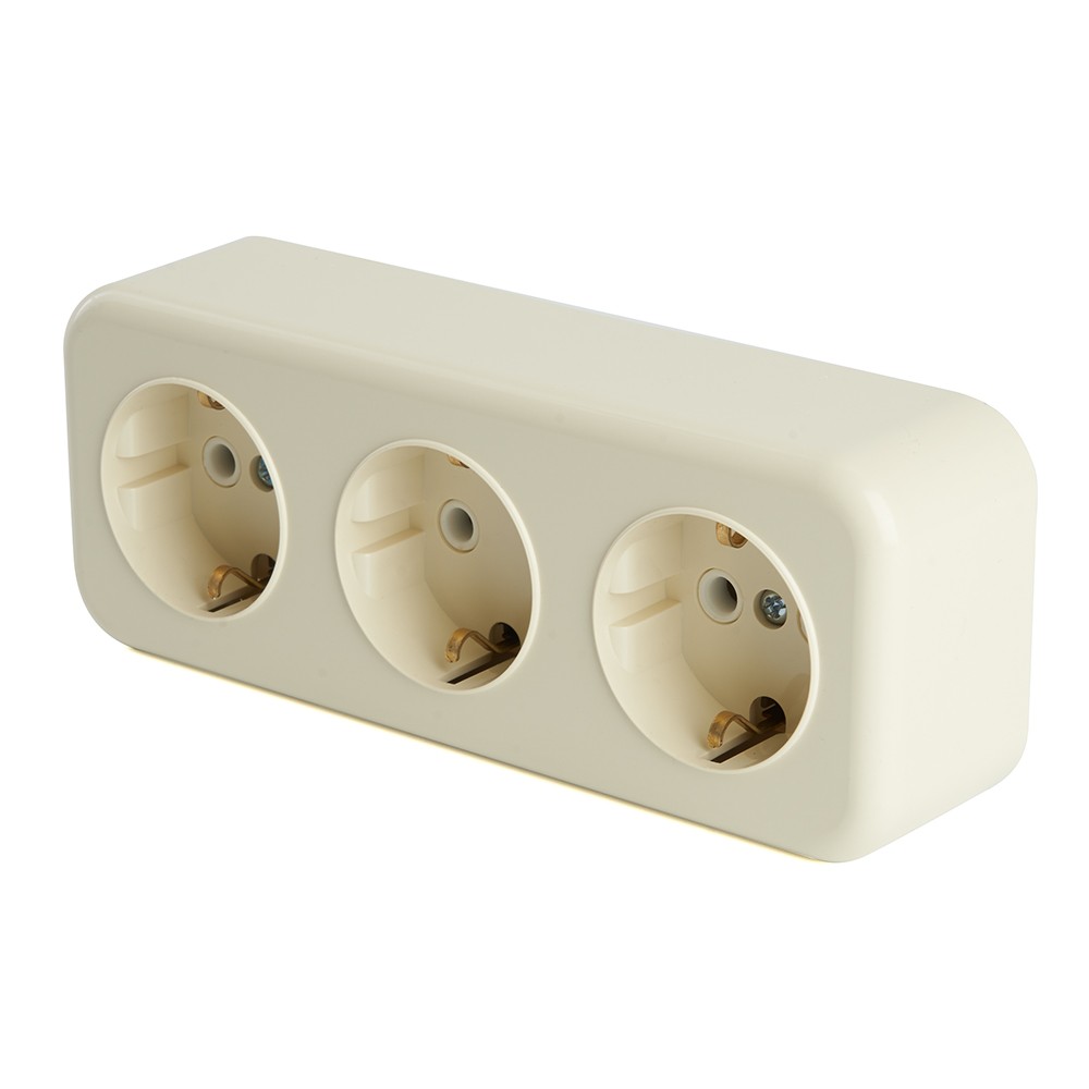 Накладные розетки и выключатели Stekker Розетка 3-местная с/з STEKKER PST16-51-20 16А IP20 слоновая кость Брест 49054