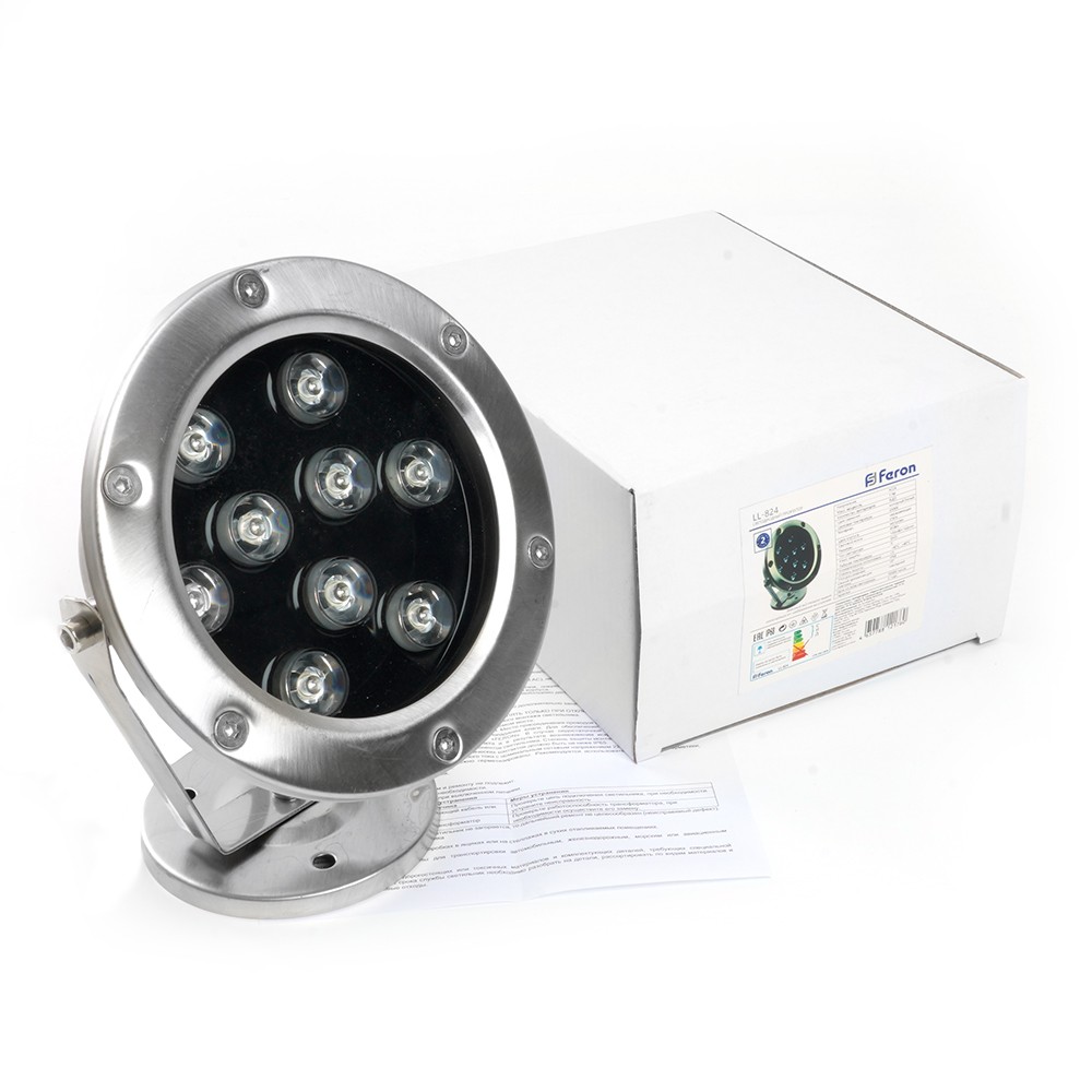 Светодиодный прожектор подводный Feron LL-824 9W AC24V RGB металлик IP68 48468