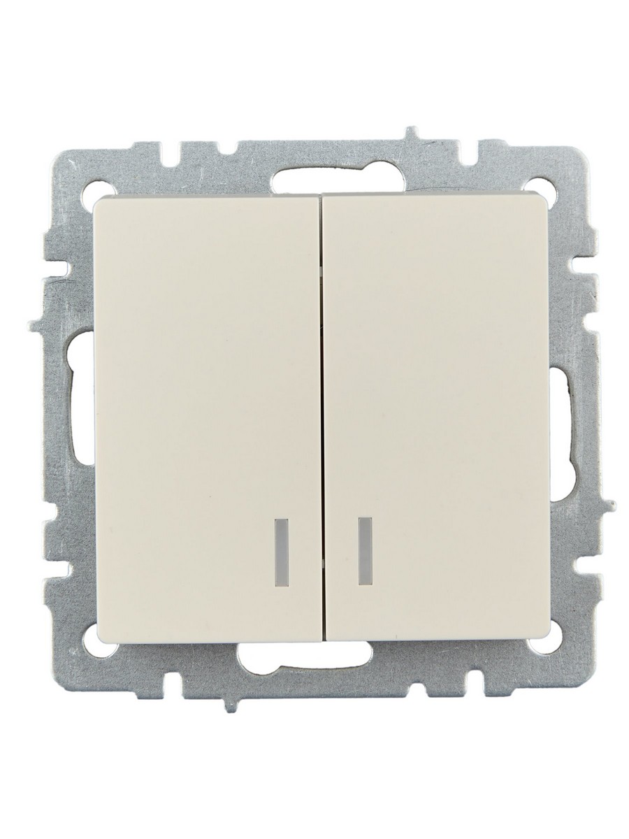 IEK Brite Бежевый Выключатель IEK BRITE 2-клавишный с индикацией 10А ВС10-2-1-БрКр бежевый BR-V20-1-10-K10