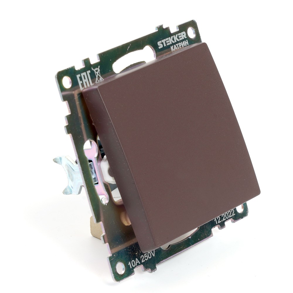 Катрин - Розетки и выключатели Stekker Выключатель 1-клавишный STEKKER GLS10-7103-04 250V 10А Катрин шоколад 49020