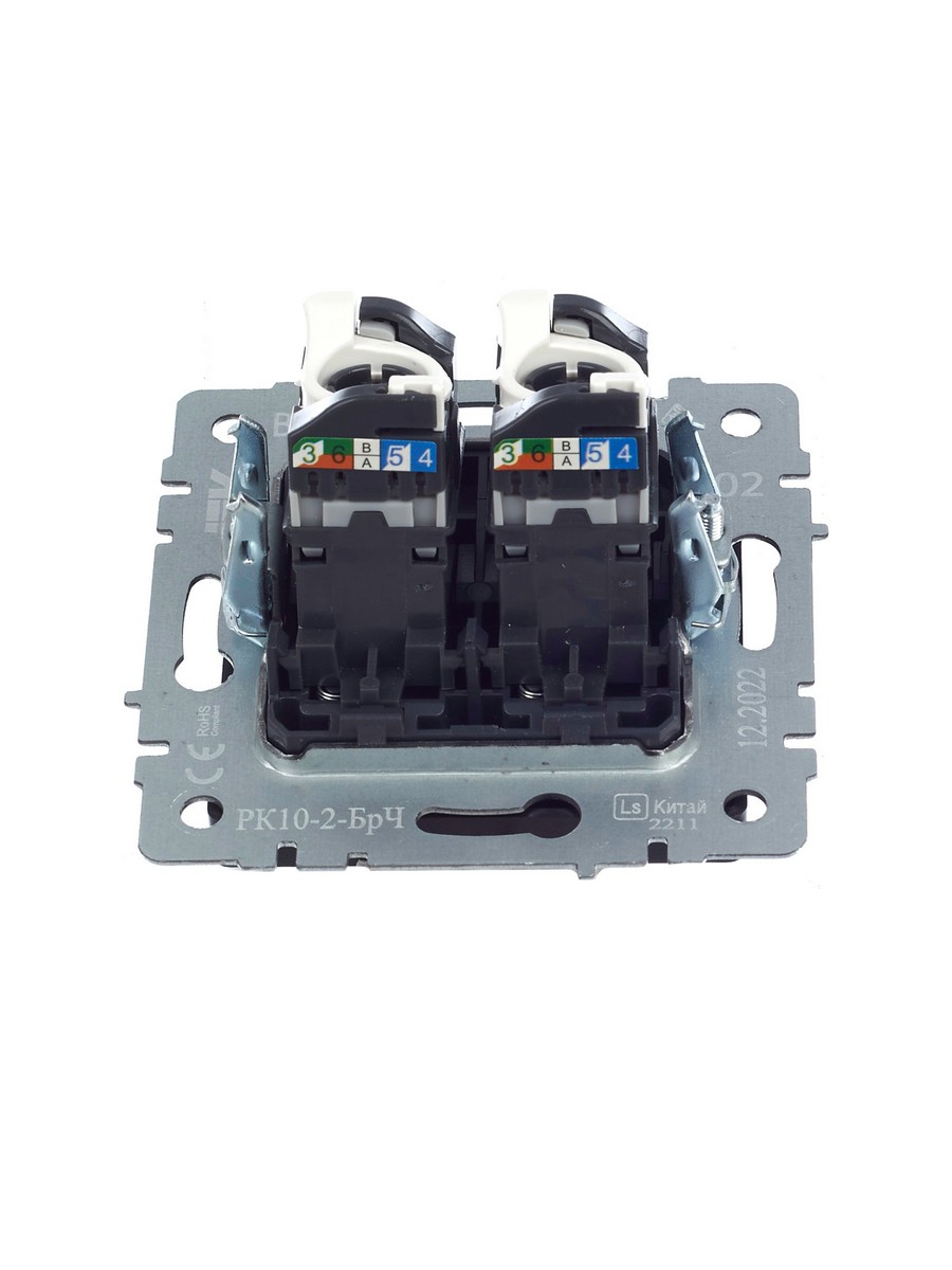 IEK Brite Черный Розетка IEK BRITE компьютерная двойная RJ45 кат.5E РК10-2-БрЧ черный BR-K20-1-K02