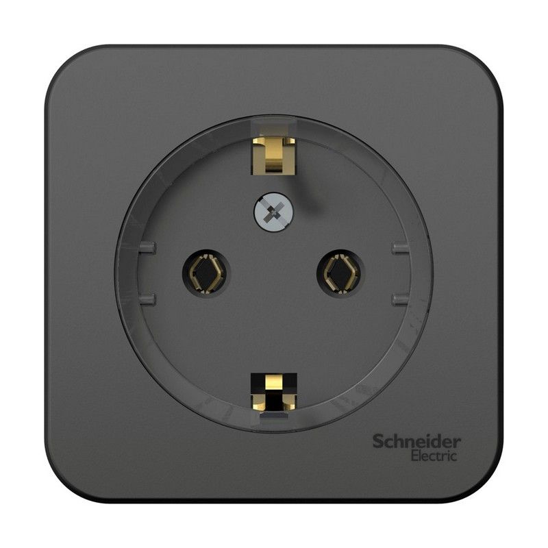 Blanca антрацит розетки и выключатели Розетка SE Blanca с/з Антрацит наружный без шторок (тонкая) изолир. пластина BLNRA110116