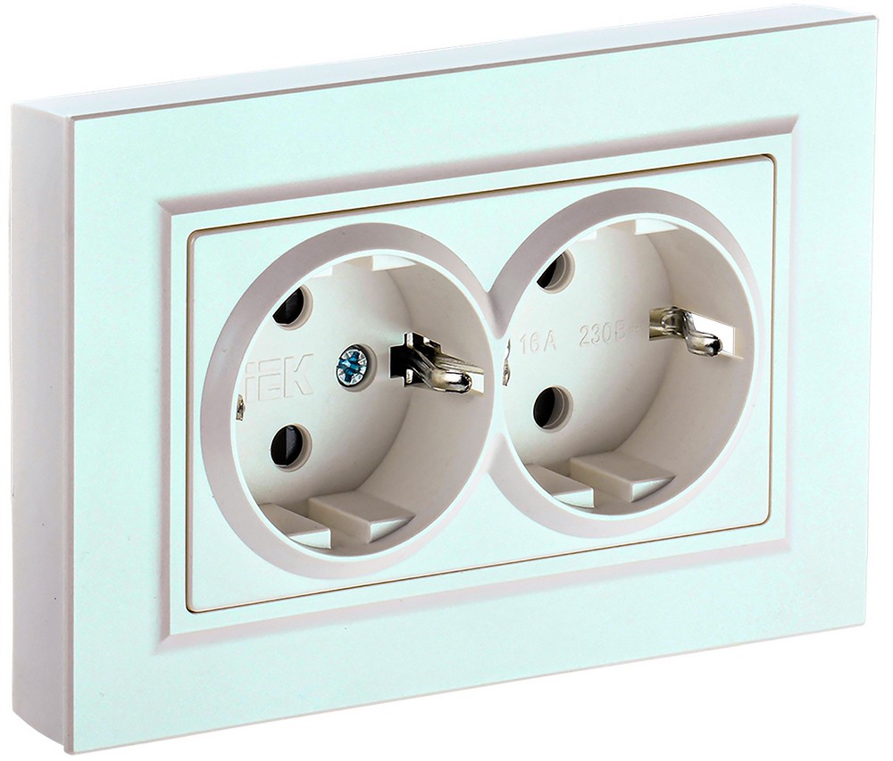 IEK Brite Жемчуг Розетка IEK BRITE 2-ая с/з с шторками 16А в сборе РСш12-3-БрЖ жемчуг BR-R24-16-K36-F