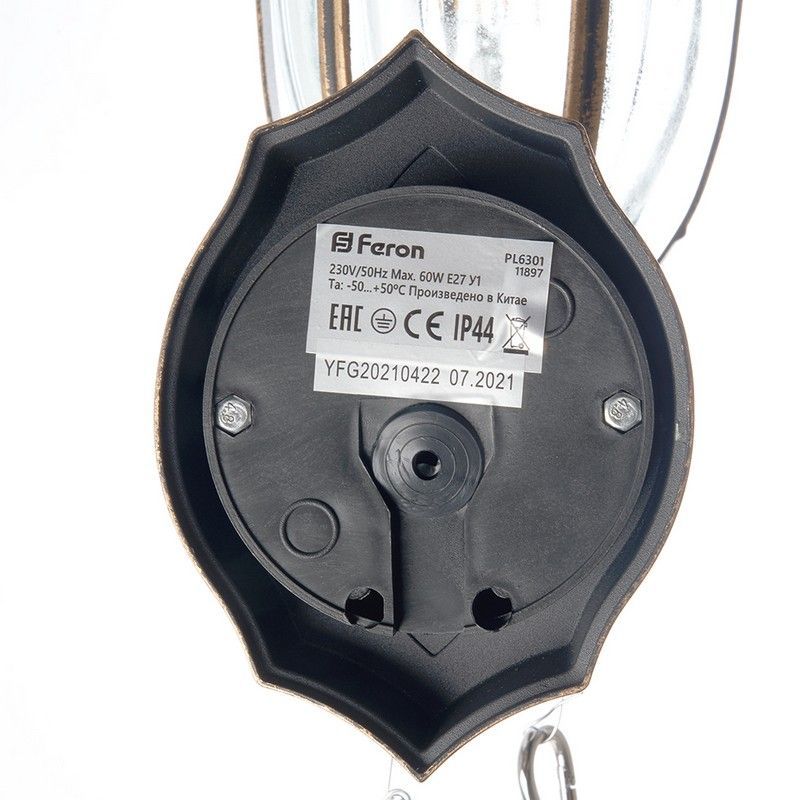 Уличные настенные светильники Светильник садово-парковый Feron PL6301 шестигранный на стену вверх 60W E27 230V черное золото 11897 