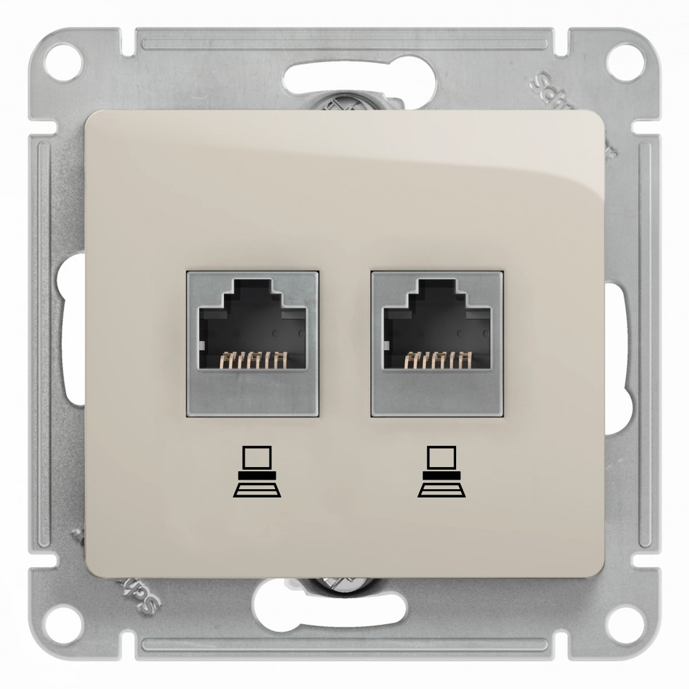 Glossa Молочный Розетка компьютерная Systeme Electric Glossa Молочная 2-ая RJ45+RJ45 кат.5E GSL000985KK