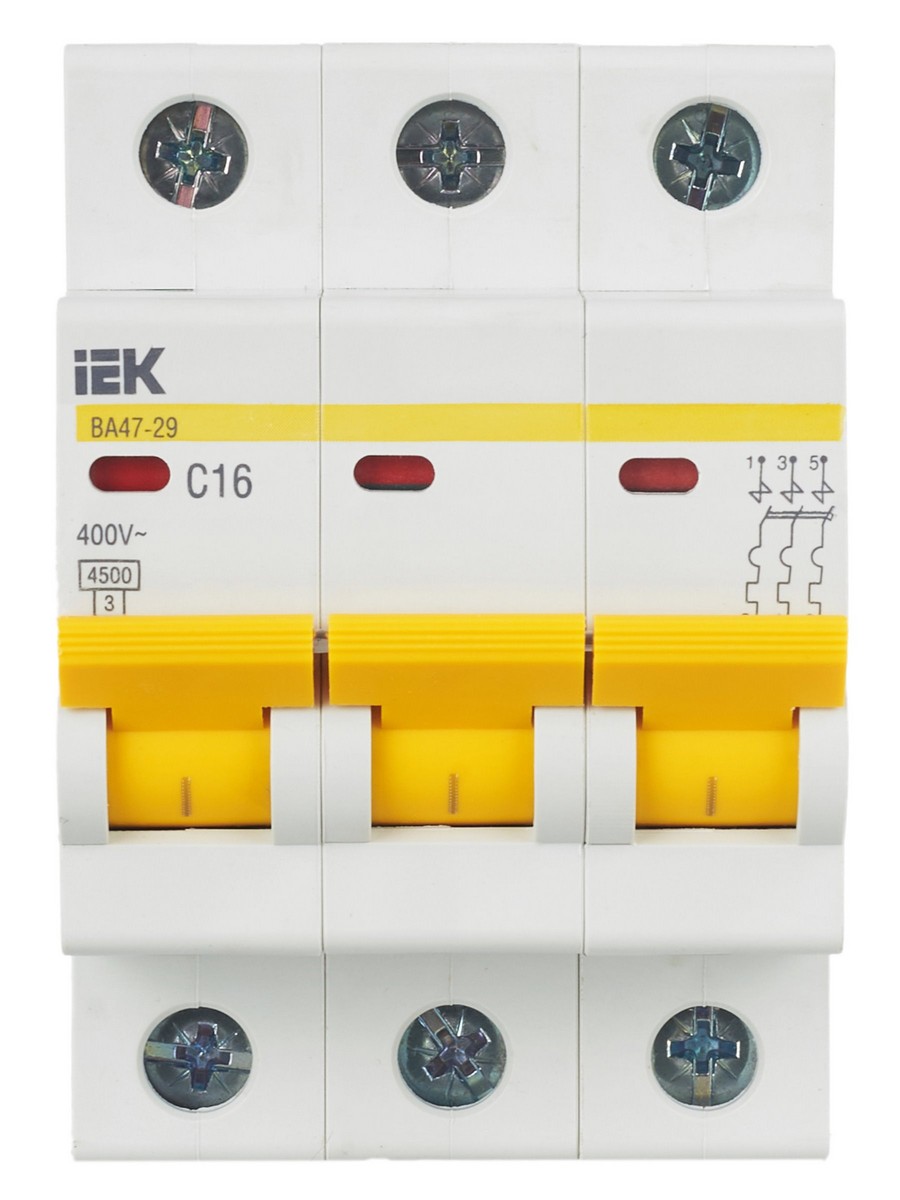 3 полюсные (трехполюсные) Автоматический выключатель IEK KARAT ВА47-29 3Р 16А 4,5кА х-ка С MVA20-3-016-C 