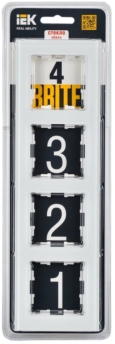 IEK Brite Рамки Рамка IEK BRITE 4-местная РУ-4-2-БрБ стекло белый BR-M42-G-K01