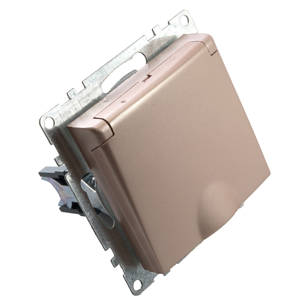 Катрин - Розетки и выключатели Stekker Розетка 1-местная с/з с крышкой STEKKER GLS16-7112-02 16А с защ. шторкой Катрин шампань 39594