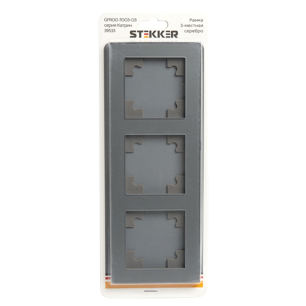 Катрин - Розетки и выключатели Stekker Рамка 3-местная стекло STEKKER GFR00-7003-03 серия Катрин серебро 39533