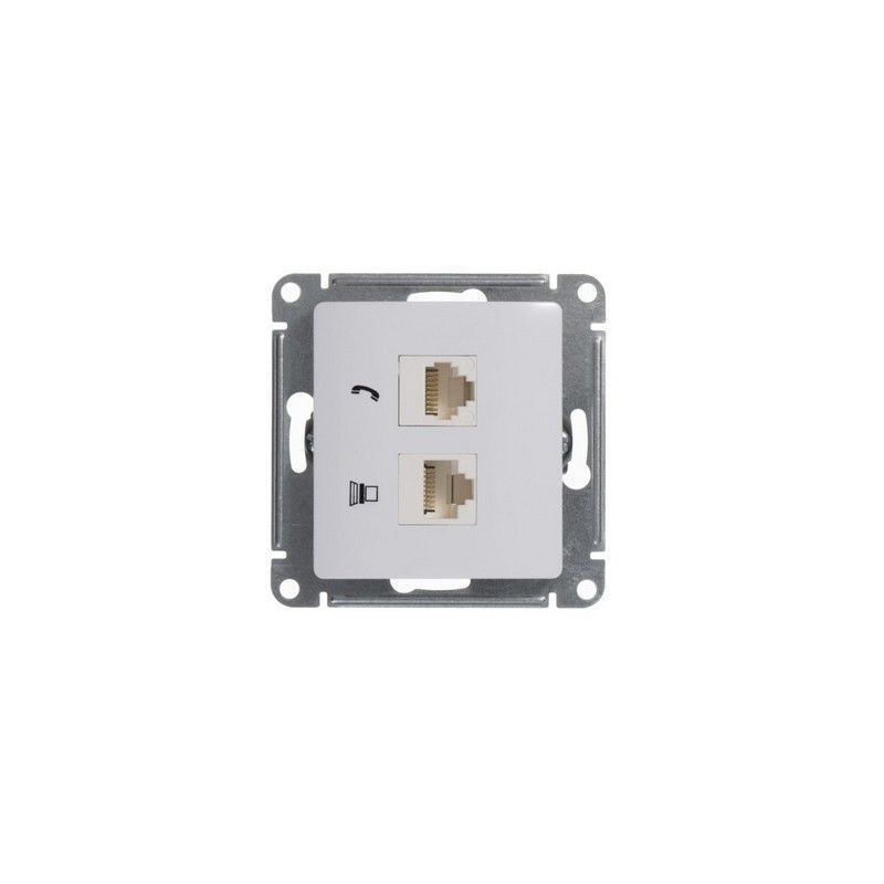 Glossa Белый Розетка Systeme Electric Glossa Белый RJ11+RJ45  2-я кат.5E GSL000185