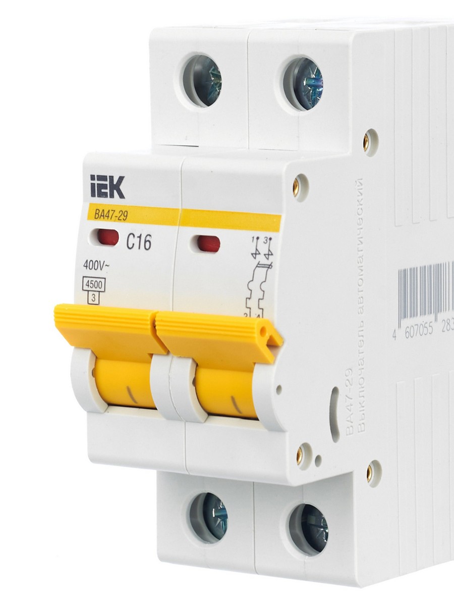 2 полюсные (двухполюсные) Автоматический выключатель IEK KARAT ВА47-29 2Р 16А 4,5кА х-ка С MVA20-2-016-C 