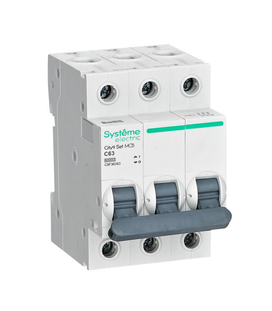 3 полюсные (трехполюсные) Автоматический выключатель Systeme Electric City9 Set (АВ) С 63А 3P 6kA C9F36363 