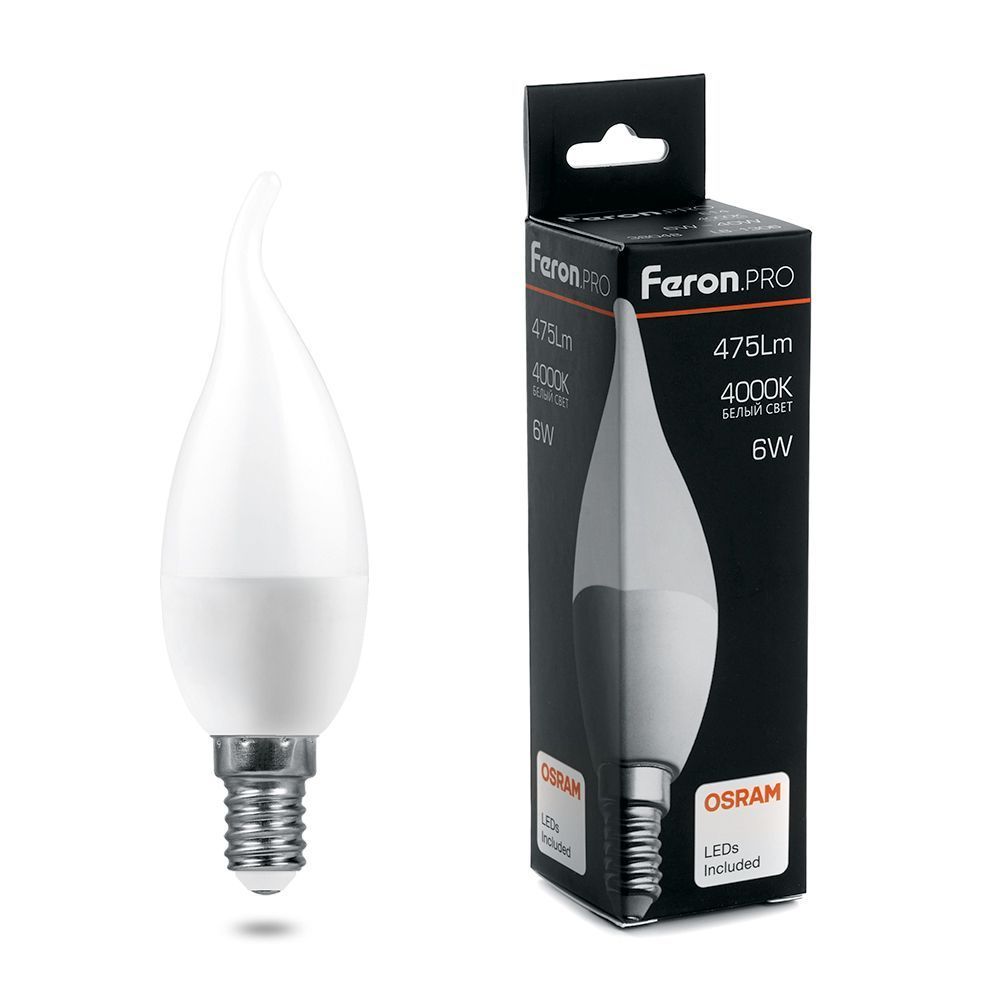 E14 Лампа светодиодная Feron.PRO LB-1306 Свеча E14 6W 4000K OSRAM LED 38048