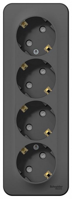 Blanca антрацит розетки и выключатели Розетка SE Blanca 4-ая Антрацит наружный с/з со шторками изолир. пластина BLNRA011416