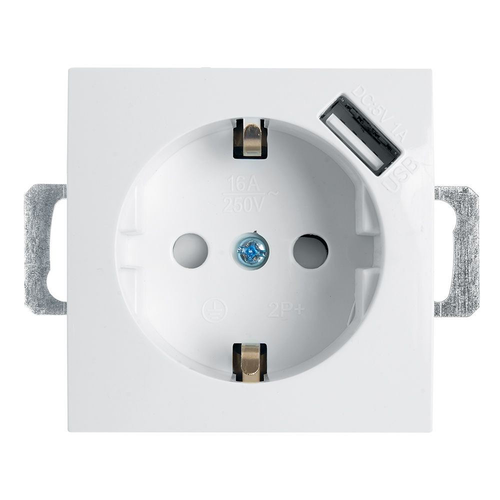 Эрна - Розетки и выключатели Stekker Розетка 1-местная с/з STEKKER PST16-9111-01 16А с защ. шторкой и с USB Эрна белый 39318