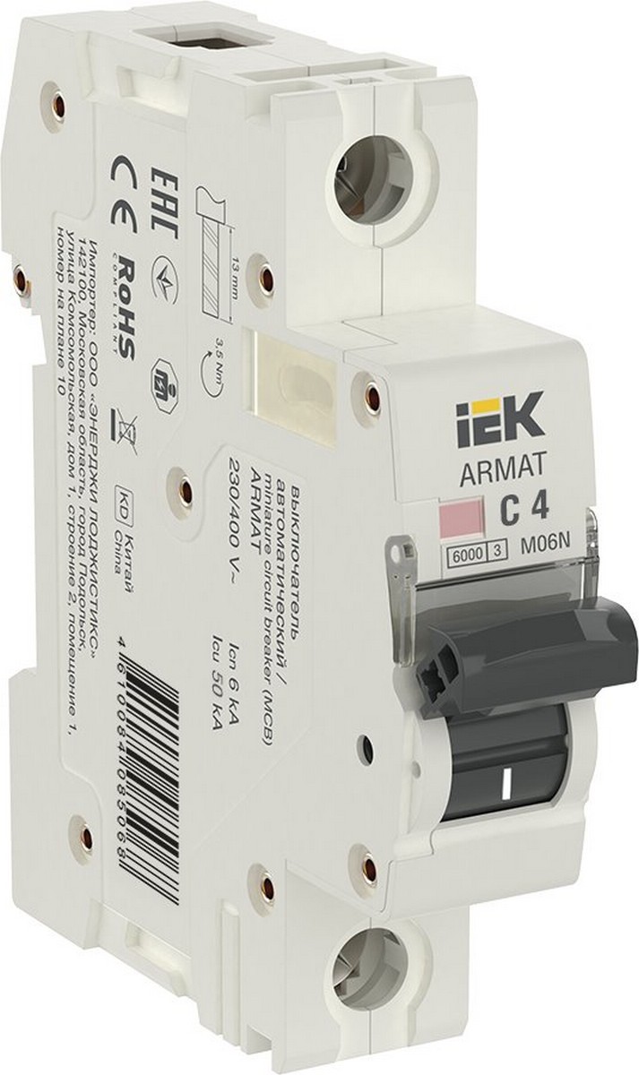 Автоматический выключатель IEK ARMAT M06N 1P C 4А AR-M06N-1-C004