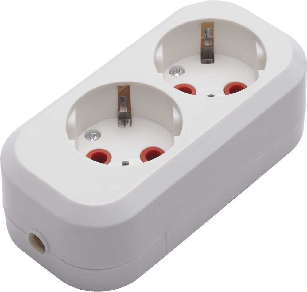 Колодки и удлинители, тройники Розетка переносная разборная 2-местная с/з STEKKER, PST16-210-20, 250В, 16A, IP20, белый 39010 