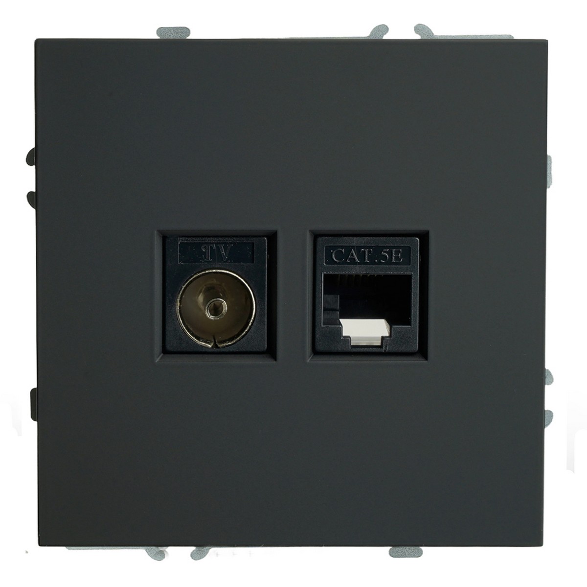 Эмили - Розетки и выключатели Stekker Розетка TV + компьютерная RJ-45 STEKKER Эмили RST00-5106-05 черный уголь soft touch 49846