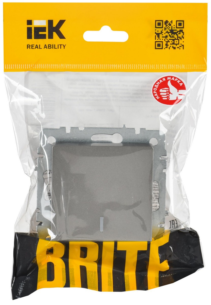 IEK Brite Сталь Выключатель IEK BRITE BASE Сталь 1-кл. прох. с инд. 10А ВС10-1-7-БрС BR-V12-1-10-K46