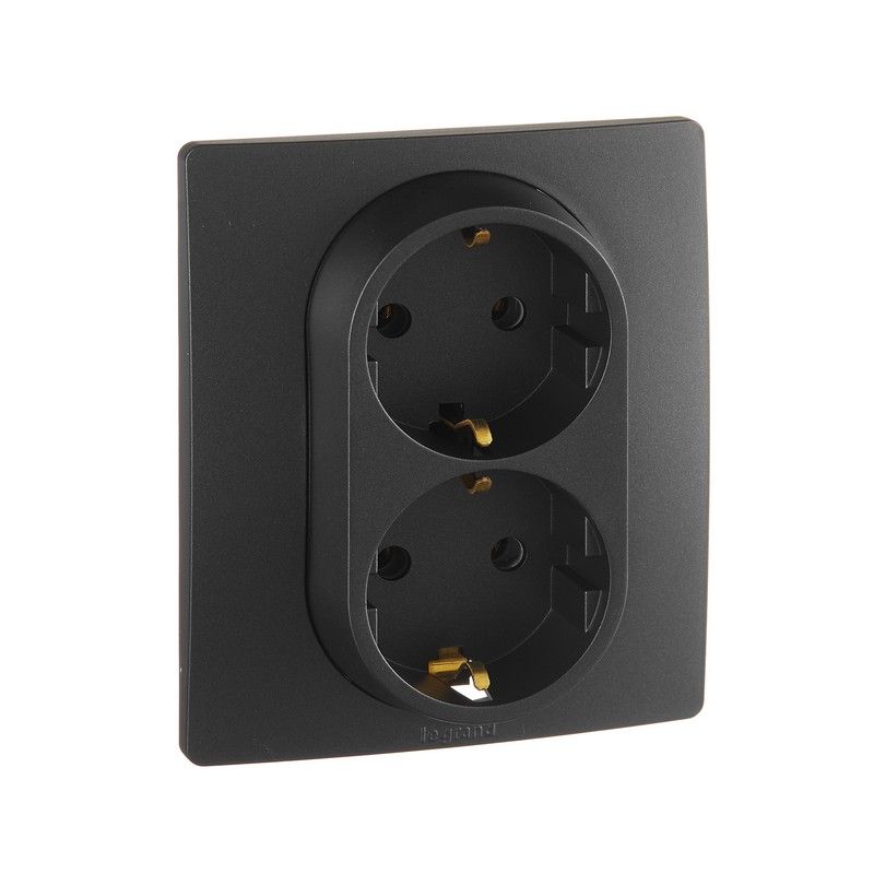 Legrand Etika Антрацит Розетка электрическая Legrand Etika антрацит 2-ая с/з, винт. клеммы, 16А, 250 В 672623