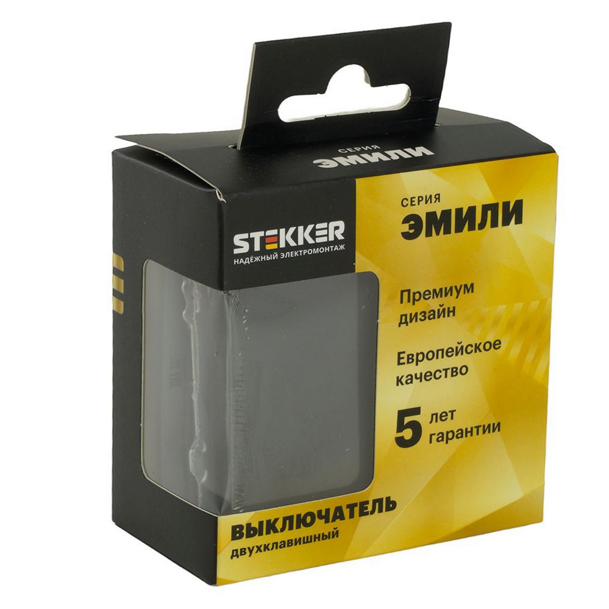 Эмили - Розетки и выключатели Stekker Переключатель перекрестный 2-клавишный STEKKER Эмили RSW10-5111-01 черный уголь soft touch 50167