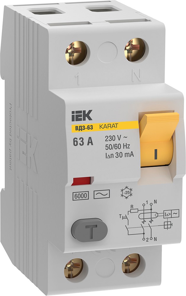 IEK УЗО IEK KARAT ВД3-63 2P 63А 30мА 6кА тип AC MDV20-2-063-030 