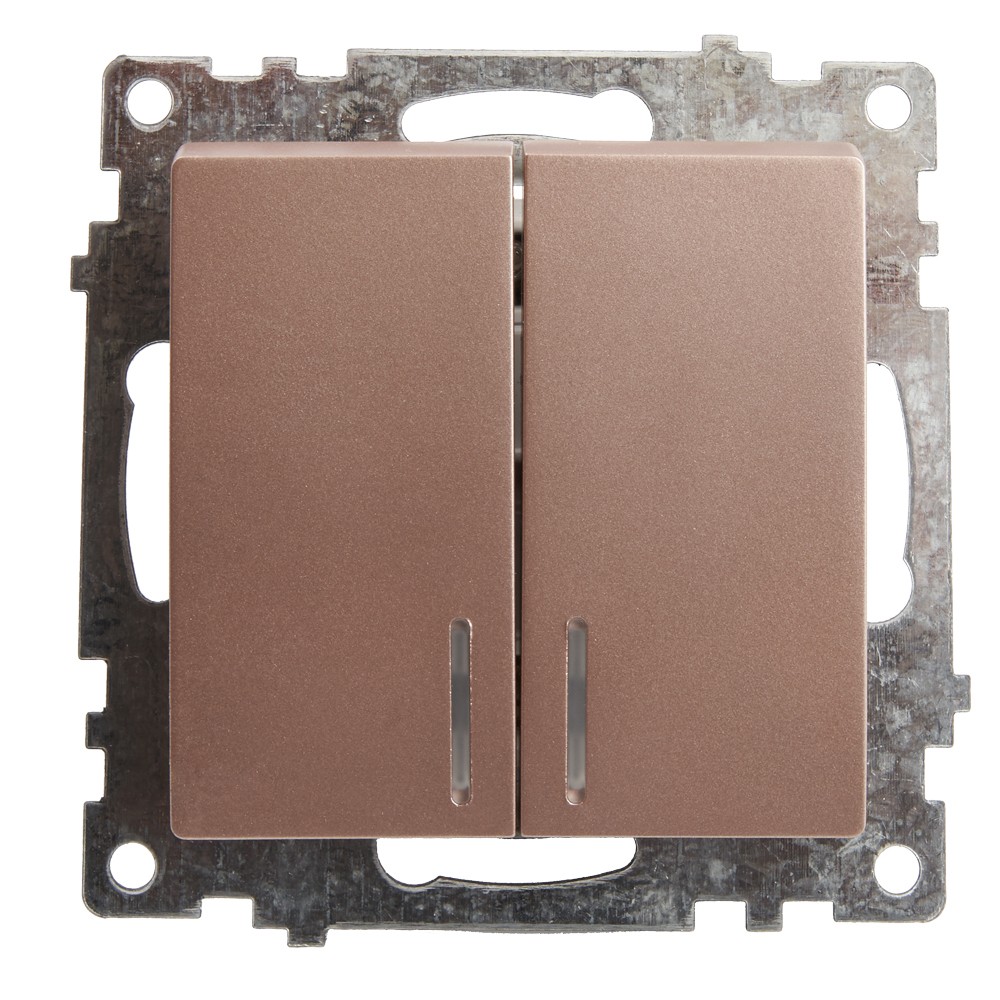 Катрин - Розетки и выключатели Stekker Выключатель 2-клавишный c индикатором STEKKER GLS10-7102-02 10А Катрин шампань 39593