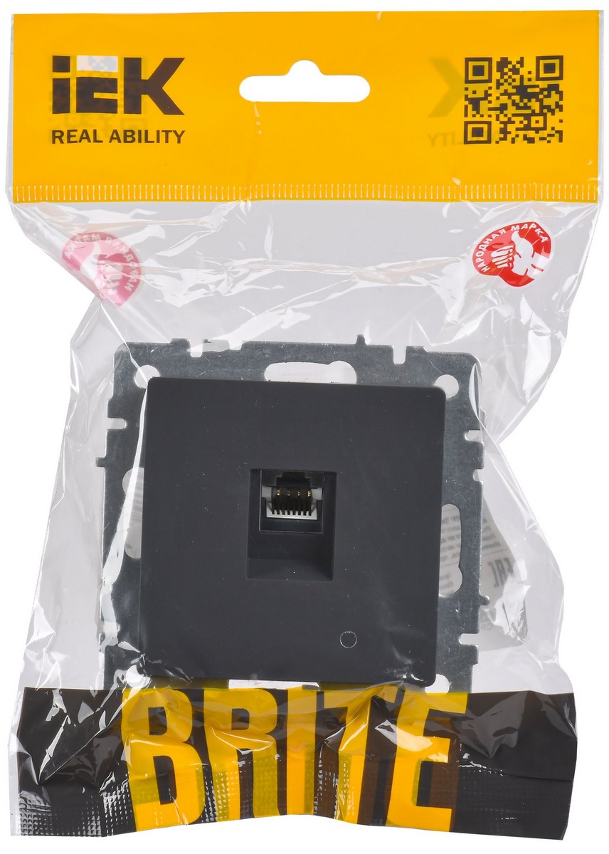 IEK Brite Графит Розетка компьютерная IEK BRITE BASE Графит RJ45 кат.6 РК11-БрГ BR-K10-2-K53