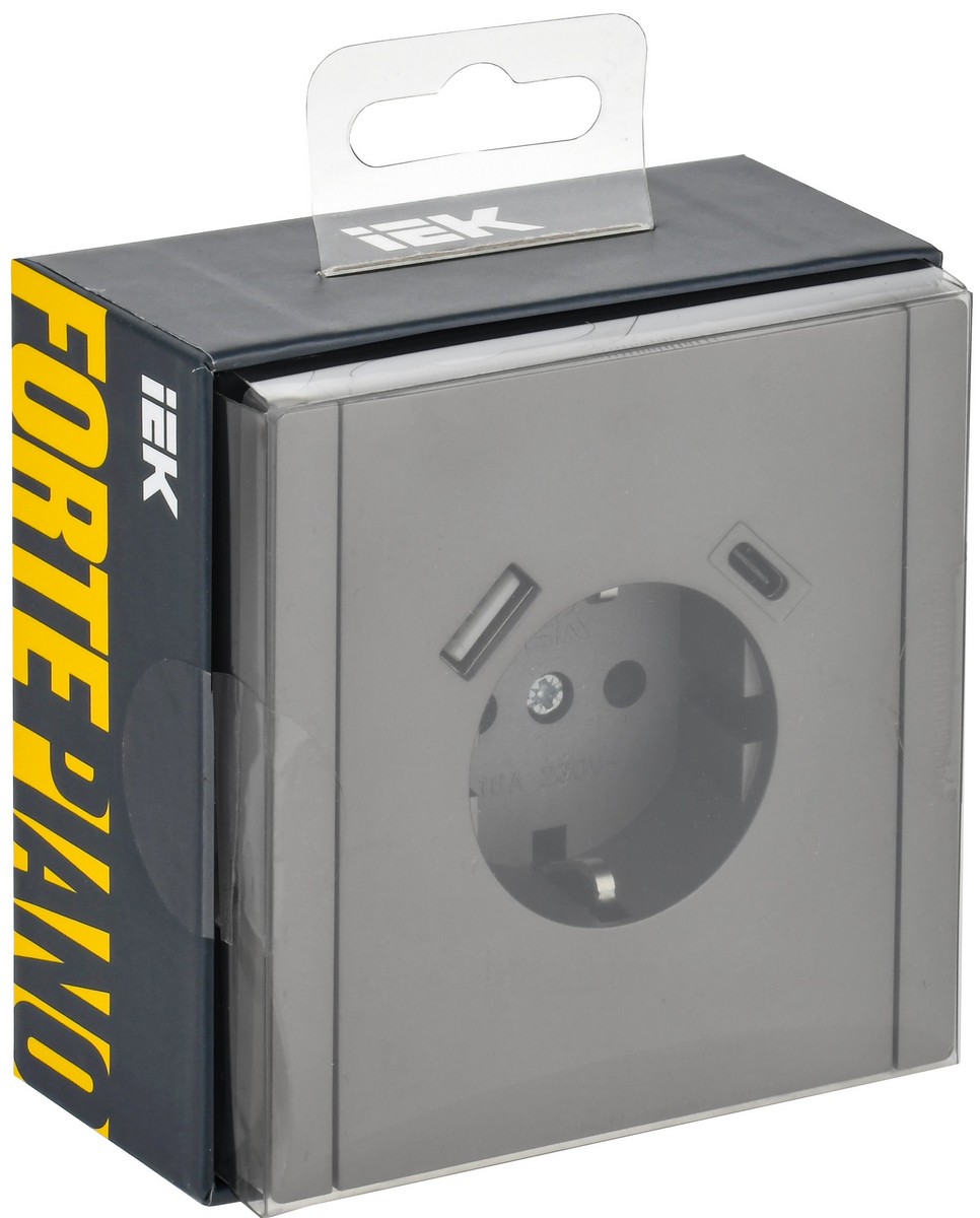 IEK FORTE&PIANO Сталь Розетка IEK FORTE&PIANO Сталь с/з со шт винтовое крепление 16А USB A+C 18Вт FP547