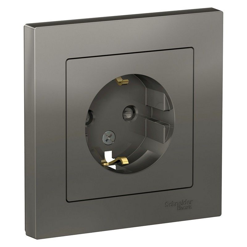 AtlasDesign Сталь Розетка Systeme Electric AtlasDesign Сталь с/з со шторками, 16А, в сборе ATN000944
