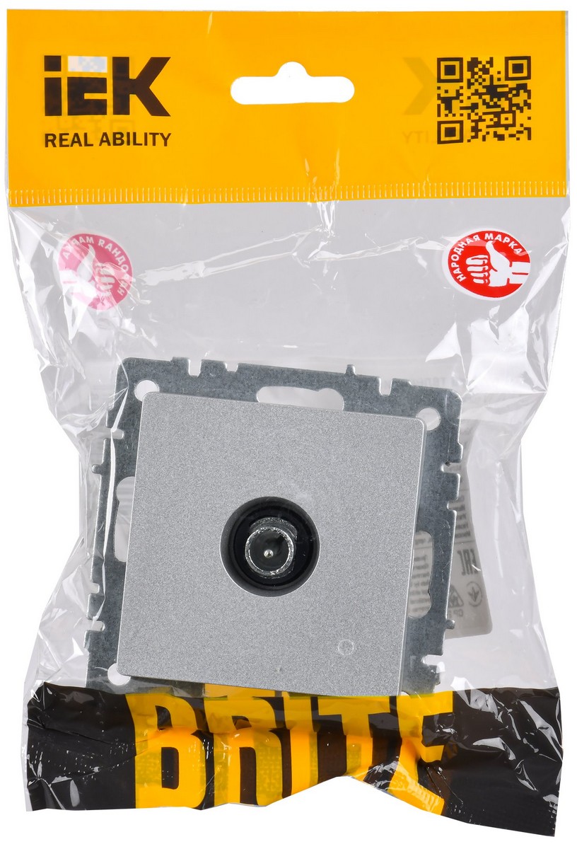IEK Brite Алюминий Розетка IEK BRITE TV проходная РТВ10-0-БрА алюминий BR-A10-P-K47