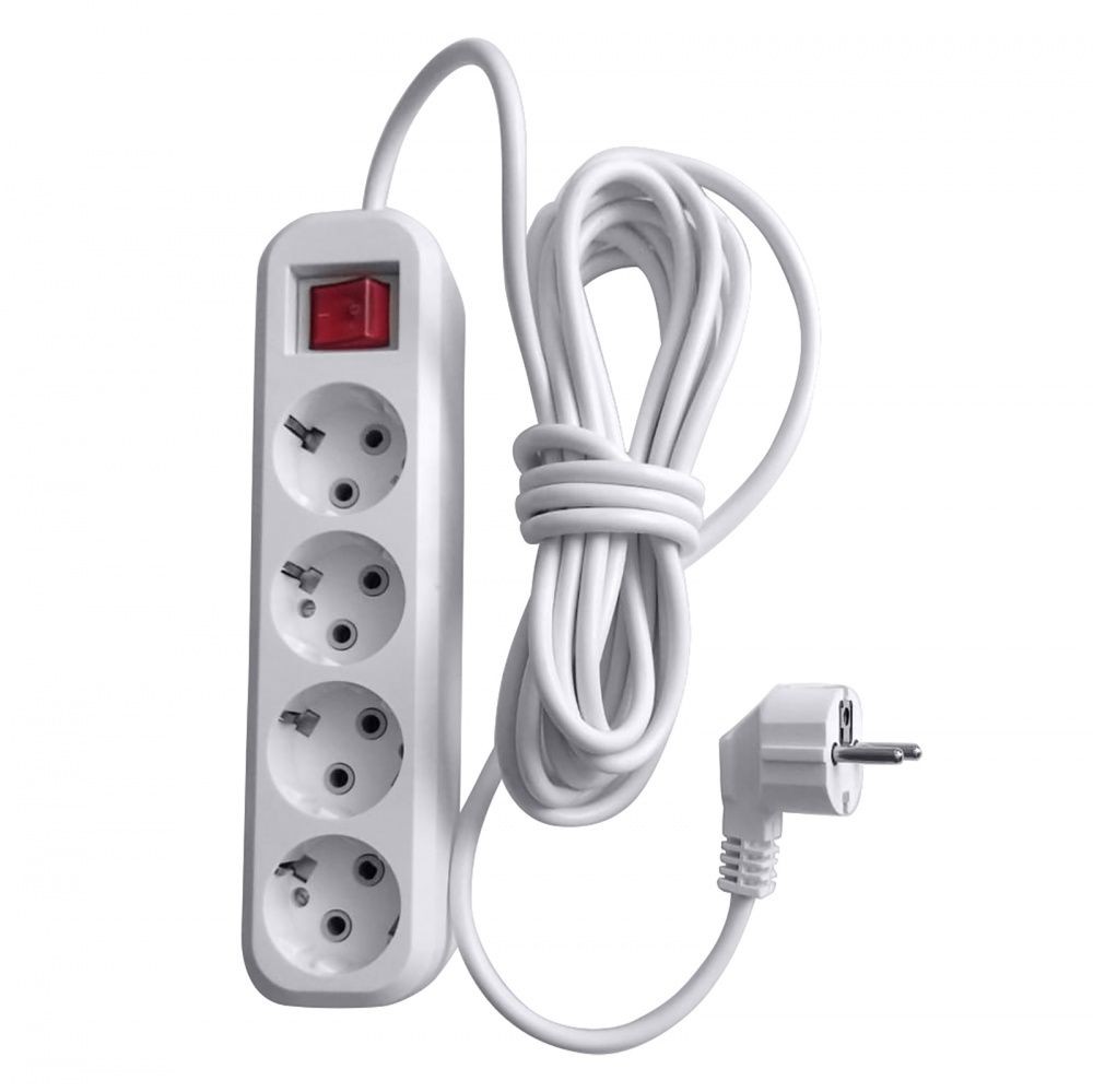 Колодки и удлинители, тройники Удлинитель 4-местный с/з с выключателем STEKKER HM03-41-02 2м Home (У10А-003) белый 39523