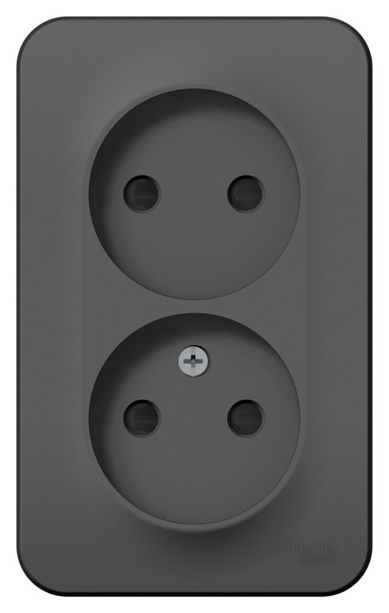 Blanca антрацит розетки и выключатели Розетка SE Blanca 2-ая Антрацит наружный б/з со шторками изолир. пластина BLNRA001216