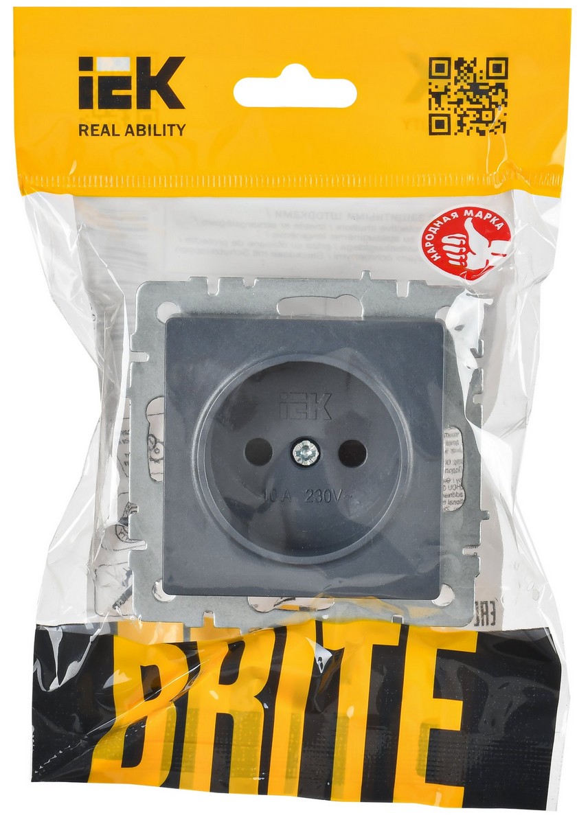 IEK Brite Маренго Розетка IEK BRITE BASE Маренго без з/к с з/ш 10А РСш10-2-БрМ BR-R13-10-K35