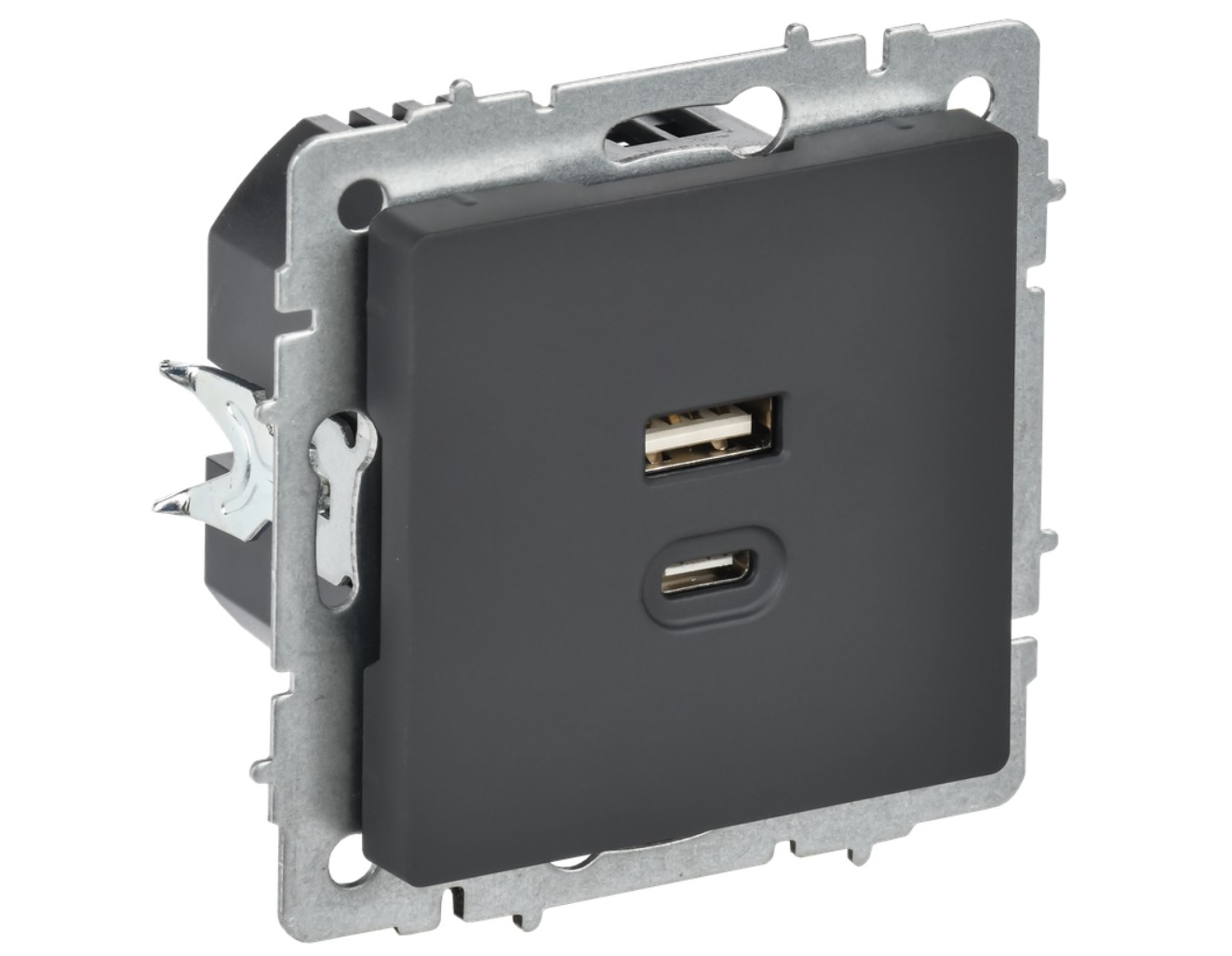 IEK Brite Графит Розетка USB IEK BRITE A+C 45Вт высокоск. зар. РЮ11-2-БрГ графит