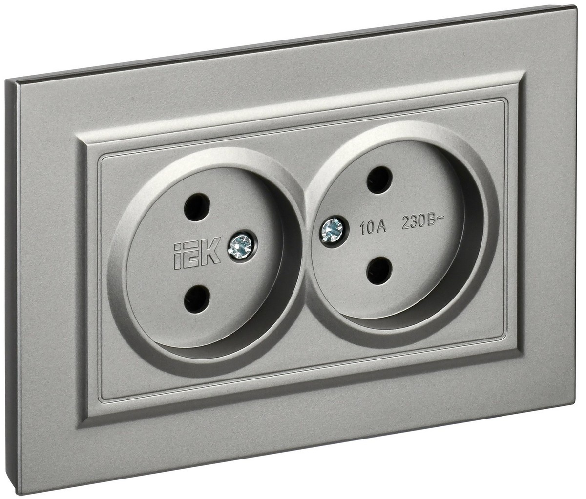 IEK Brite Сталь Розетка IEK BRITE Сталь 2-я без з/к/ш 10А в сборе РС12-2-БрС BR-R20-10-K46-F