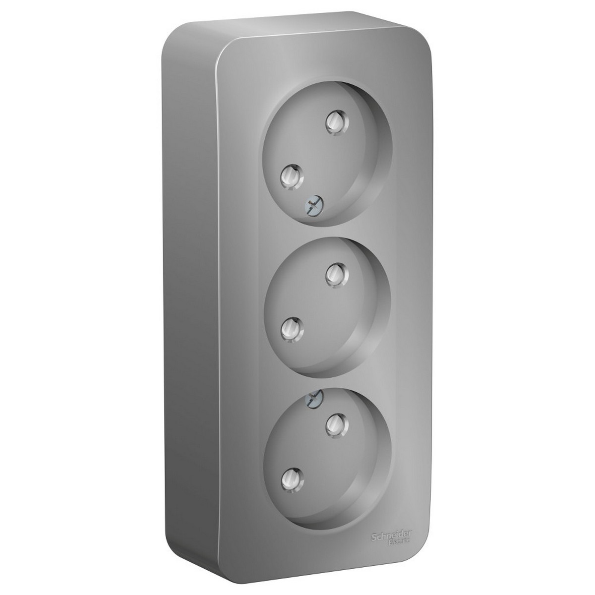 Blanca алюминий розетки и выключатели Розетка SE Blanca 3-ая Алюминий наружный б/з со шторками изолир. пластина BLNRA001313