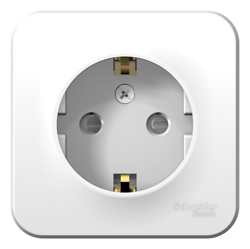 Blanca белые розетки и выключатели Розетка SE Blanca с/з Белый наружный со шторками монтажная пластина BLNRA011121