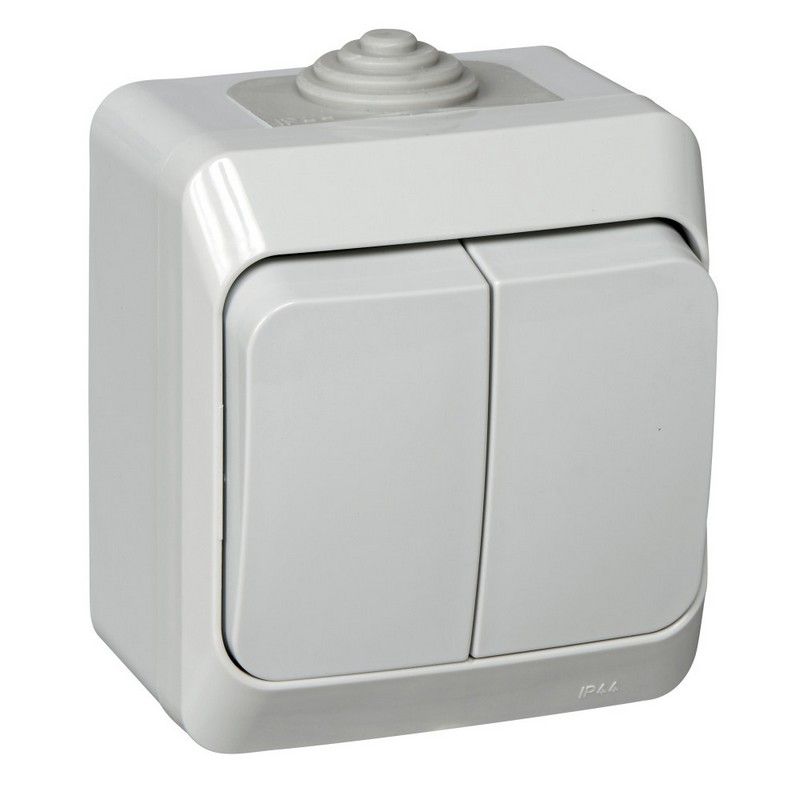 Этюд Серый Выключатель 2-клавишный Systeme Electric Этюд наружный Серый IP44 BA10-042C