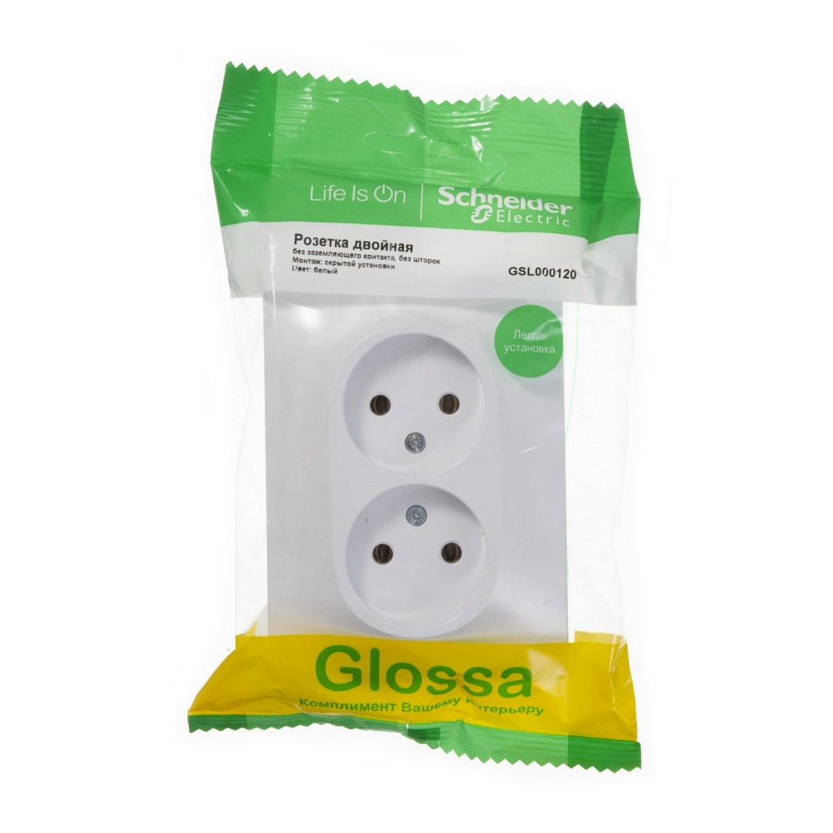 Glossa Белый Розетка Systeme Electric Glossa Белый 2-я без заземления (в сборе с рамкой) GSL000120