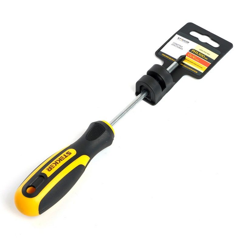 Отвертка крестовая STEKKER Ph 1 х 100 мм Cr-V двухкомпонентная рукоятка SDM-PH1-100 39769 фото