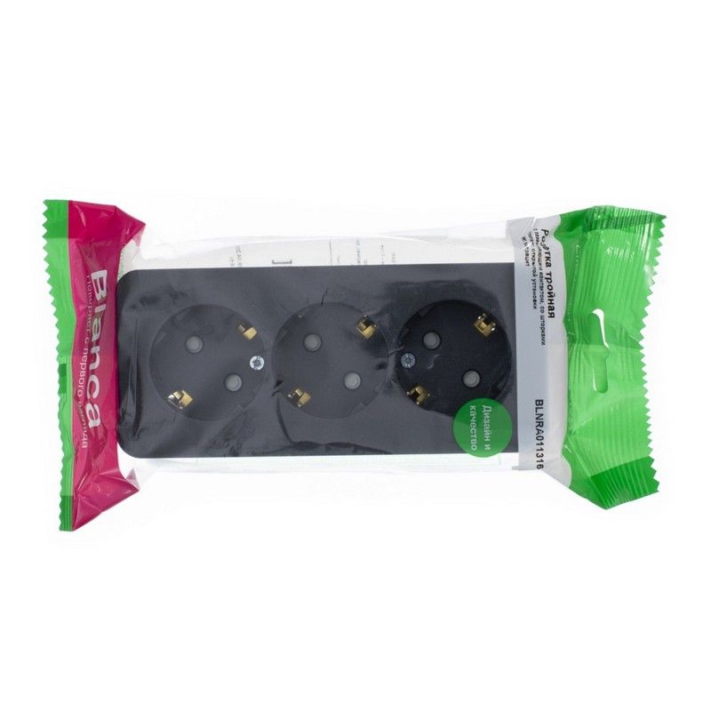 Blanca антрацит розетки и выключатели Розетка SE Blanca 3-ая Антрацит наружный с/з со шторками изолир. пластина BLNRA011316