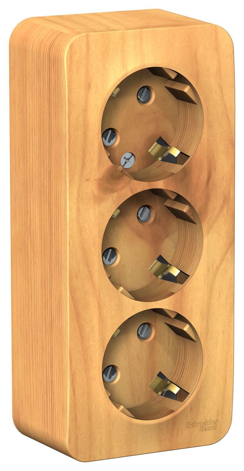 Blanca ясень розетки и выключатели Розетка SE Blanca 3-ая Ясень наружный с/з со шторками изолир. пластина BLNRA011315