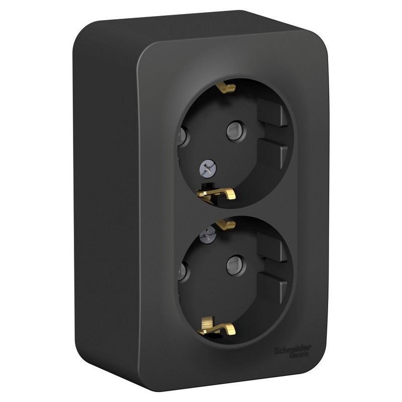 Blanca антрацит розетки и выключатели Розетка SE Blanca 2-ая Антрацит наружный с/з со шторками. BLNRA011206