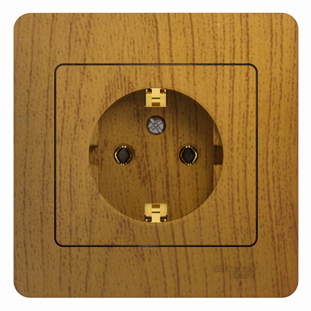 Glossa Дуб Розетка Systeme Electric Glossa Дерево Дуб с заземлением (в сборе с рамкой) GSL000542